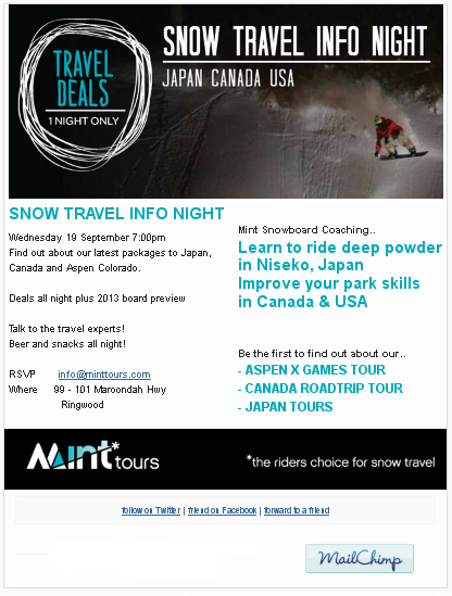 Mint Tours — Snow Travel HTML email template design